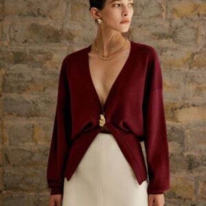 Commence burgundy gold button embellishment cardigan